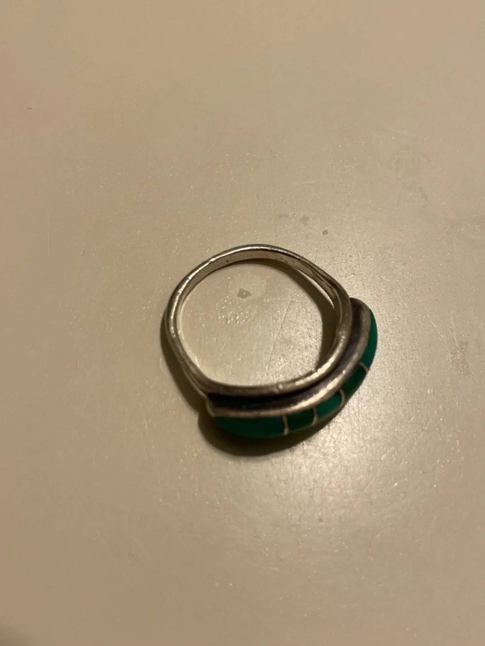 Turquoise, inlay, silver ring - Women's Jewelry size 6.5